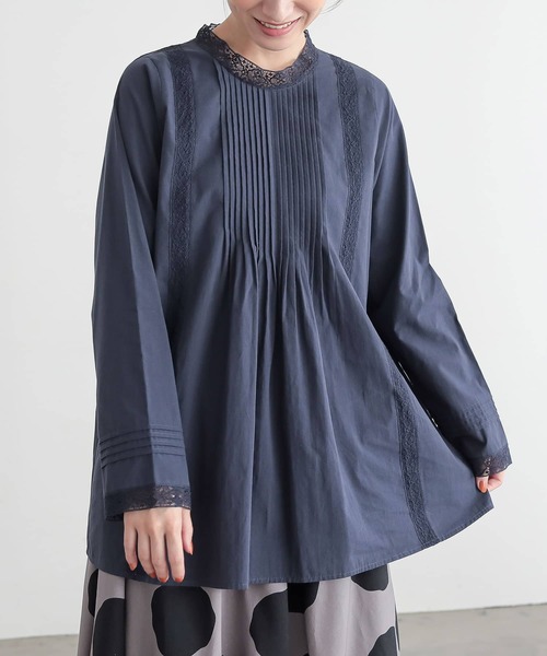 n'OrLABEL(ノアールレーベル)の「レースピンタックブラウス(シャツ/ブラウス・レディース・ネイビー/オフホワイト・2/1)」の12枚目の写真