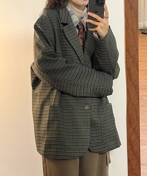 【パシオーネ】【新品】チェック　テーラードジャケット ジャケット テーラードジャケット チェック柄 グレンチェック
