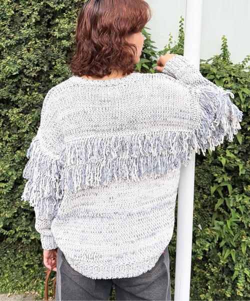 DOUBLE NAME(ダブルネーム)の「ミックスフリンジニット(ニット/セーター・レディース・グレー系その他2/ホワイト系その他2/ブラウン系その他2・FREE)」の10枚目の写真