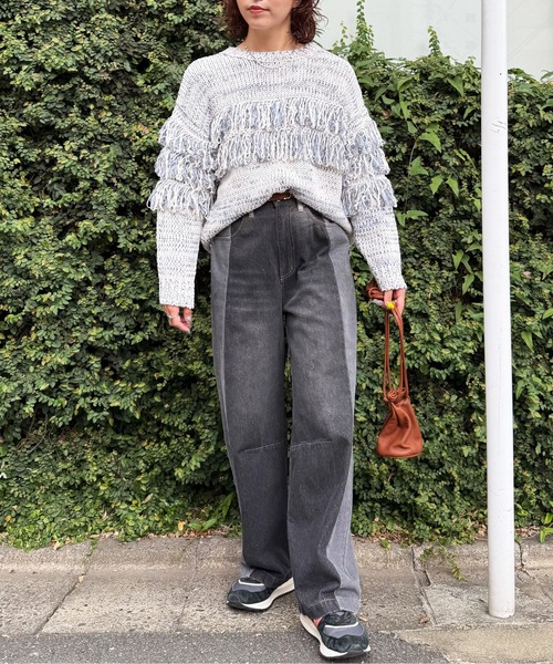 DOUBLE NAME(ダブルネーム)の「ミックスフリンジニット(ニット/セーター・レディース・グレー系その他2/ホワイト系その他2/ブラウン系その他2・FREE)」の11枚目の写真