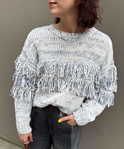 DOUBLE NAME(ダブルネーム)の「ミックスフリンジニット(ニット/セーター・レディース・グレー系その他2/ホワイト系その他2/ブラウン系その他2・FREE)」の13枚目の写真