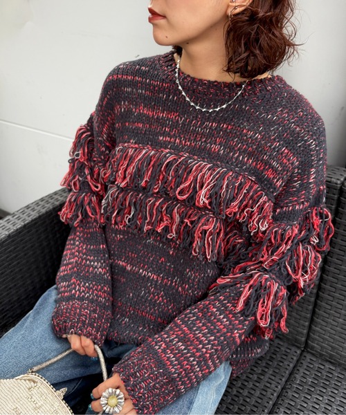 DOUBLE NAME(ダブルネーム)の「ミックスフリンジニット(ニット/セーター・レディース・グレー系その他2/ホワイト系その他2/ブラウン系その他2・FREE)」の15枚目の写真