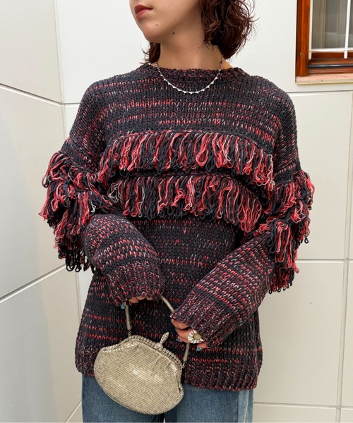 DOUBLE NAME(ダブルネーム)の「ミックスフリンジニット(ニット/セーター・レディース・グレー系その他2/ホワイト系その他2/ブラウン系その他2・FREE)」の16枚目の写真