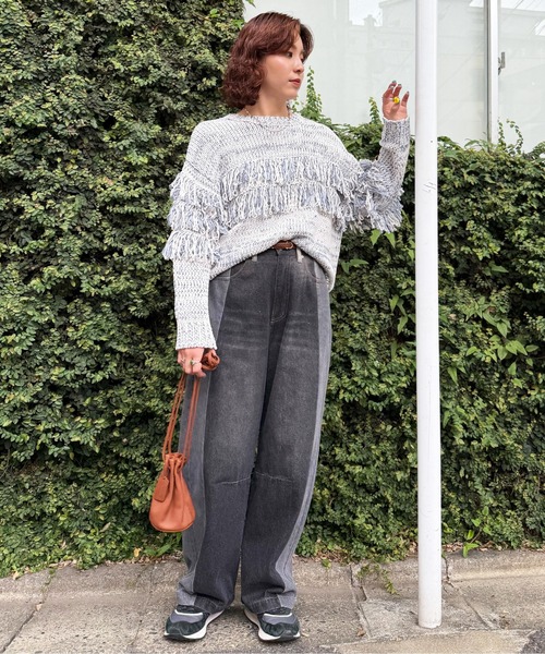 DOUBLE NAME(ダブルネーム)の「ミックスフリンジニット(ニット/セーター・レディース・グレー系その他2/ホワイト系その他2/ブラウン系その他2・FREE)」の18枚目の写真