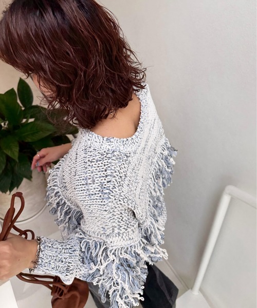 DOUBLE NAME(ダブルネーム)の「ミックスフリンジニット(ニット/セーター・レディース・グレー系その他2/ホワイト系その他2/ブラウン系その他2・FREE)」の20枚目の写真