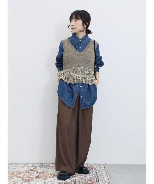 Samansa Mos2 blue(サマンサモスモスブルー)の「フリンジニットベスト(ニット/セーター・レディース・モカ/キナリ/ブラック・F)」の20枚目の写真