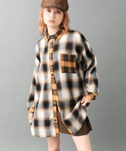 ANAP（アナップ）の「クレイジー配色 オーバーサイズ チェック シャツ（シャツ/ブラウス・レディース・ブラック/ブラウン・F）」の2枚目の写真
