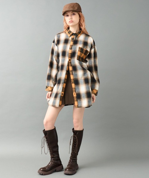 ANAP（アナップ）の「クレイジー配色 オーバーサイズ チェック シャツ（シャツ/ブラウス・レディース・ブラック/ブラウン・F）」の15枚目の写真