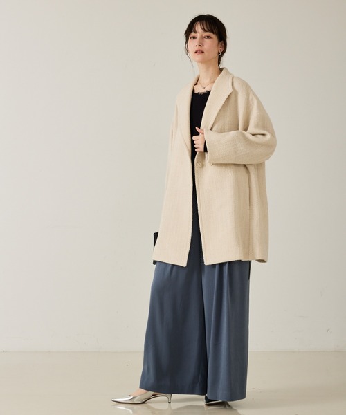 qualite(カリテ)の「ロービングオックスコート/秋服/冬服/オフィスカジュアル/Pコート/オーバーコート(チェスターコート・レディース・アイボリー/ダークブラウン・36/38)」の3枚目の写真