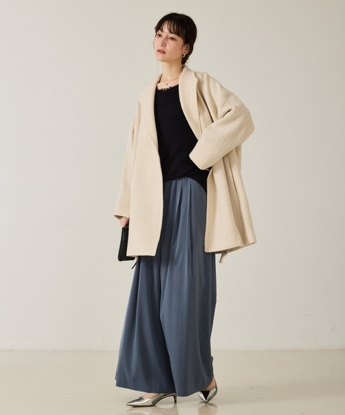 qualite(カリテ)の「ロービングオックスコート/秋服/冬服/オフィスカジュアル/Pコート/オーバーコート(チェスターコート・レディース・アイボリー/ダークブラウン・36/38)」の4枚目の写真