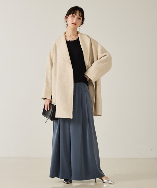 qualite(カリテ)の「ロービングオックスコート/秋服/冬服/オフィスカジュアル/Pコート/オーバーコート(チェスターコート・レディース・アイボリー/ダークブラウン・36/38)」の5枚目の写真