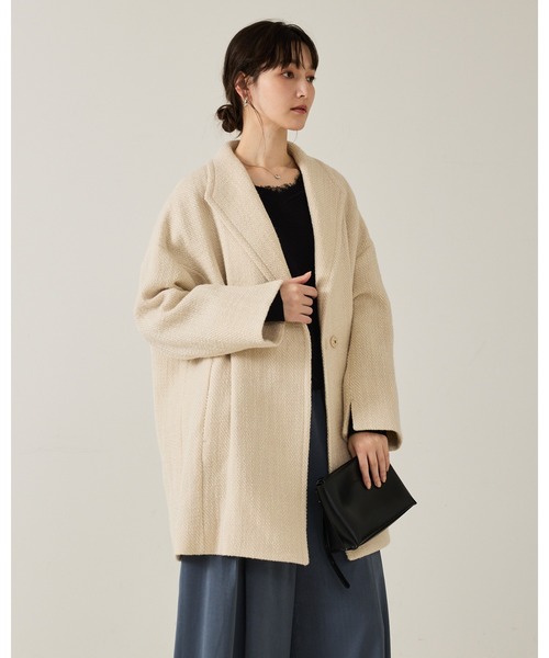 qualite(カリテ)の「ロービングオックスコート/秋服/冬服/オフィスカジュアル/Pコート/オーバーコート(チェスターコート・レディース・アイボリー/ダークブラウン・36/38)」の6枚目の写真