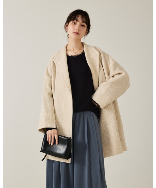 qualite(カリテ)の「ロービングオックスコート/秋服/冬服/オフィスカジュアル/Pコート/オーバーコート(チェスターコート・レディース・アイボリー/ダークブラウン・36/38)」の7枚目の写真
