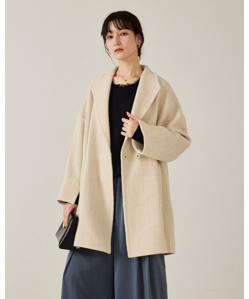 qualite(カリテ)の「ロービングオックスコート/秋服/冬服/オフィスカジュアル/Pコート/オーバーコート(チェスターコート・レディース・アイボリー/ダークブラウン・36/38)」の8枚目の写真