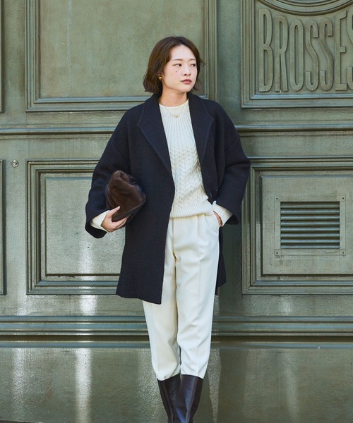 qualite(カリテ)の「ロービングオックスコート/秋服/冬服/オフィスカジュアル/Pコート/オーバーコート(チェスターコート・レディース・アイボリー/ダークブラウン・36/38)」の9枚目の写真