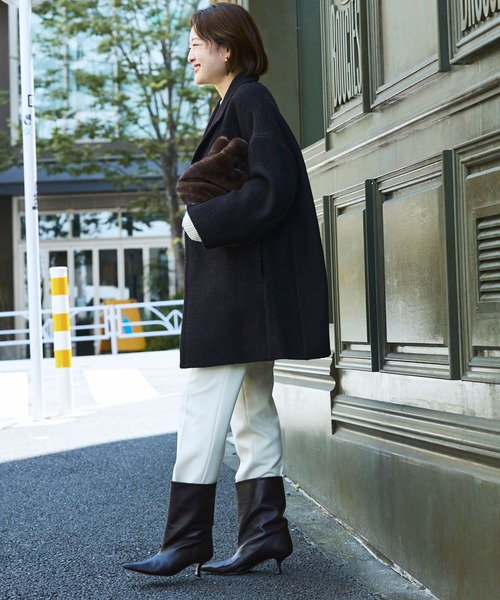 qualite(カリテ)の「ロービングオックスコート/秋服/冬服/オフィスカジュアル/Pコート/オーバーコート(チェスターコート・レディース・アイボリー/ダークブラウン・36/38)」の12枚目の写真