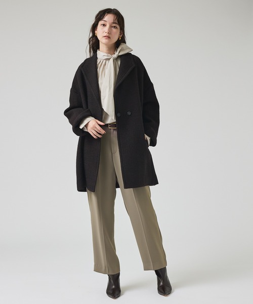 qualite(カリテ)の「ロービングオックスコート/秋服/冬服/オフィスカジュアル/Pコート/オーバーコート(チェスターコート・レディース・アイボリー/ダークブラウン・36/38)」の14枚目の写真
