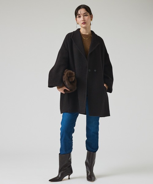 qualite(カリテ)の「ロービングオックスコート/秋服/冬服/オフィスカジュアル/Pコート/オーバーコート(チェスターコート・レディース・アイボリー/ダークブラウン・36/38)」の22枚目の写真