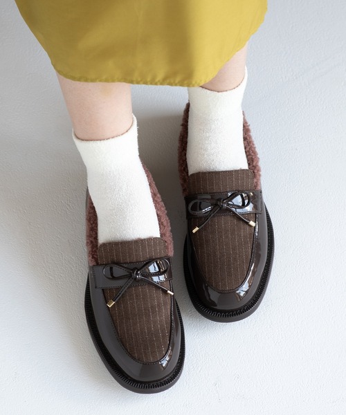 JELLY BEANS（ジェリービーンズ）の「マテリアルコンビインナーファーローファー(204-56100)JELLY BEANS(ジェリービーンズ)（ローファー・レディース・ベージュ/ブラック系その他/ブラウン・L/M/S）」の7枚目の写真