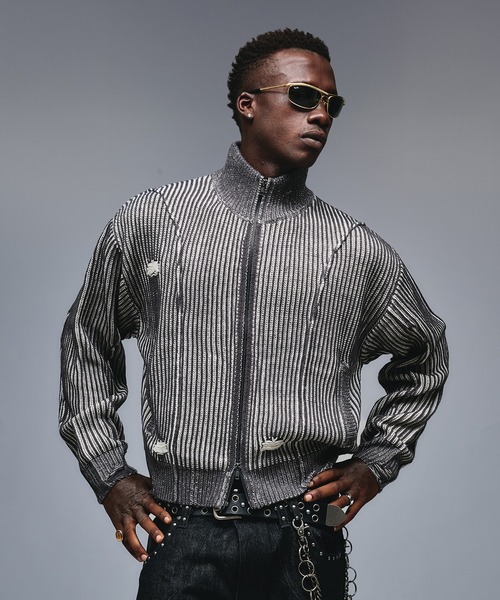 ANDER HUNK(アンダーハンク)の「Dameged Plating Drivers Knit /ダメージプレーティングドライバーズニット(ニット/セーター・メンズ・ブラック/グレー・MEDIUM/SMALL/LARGE)」の2枚目の写真