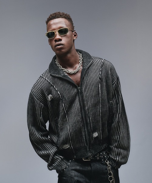 ANDER HUNK(アンダーハンク)の「Dameged Plating Drivers Knit /ダメージプレーティングドライバーズニット(ニット/セーター・メンズ・ブラック/グレー・MEDIUM/SMALL/LARGE)」の1枚目の写真