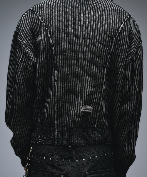 ANDER HUNK(アンダーハンク)の「Dameged Plating Drivers Knit /ダメージプレーティングドライバーズニット(ニット/セーター・メンズ・ブラック/グレー・MEDIUM/SMALL/LARGE)」の5枚目の写真