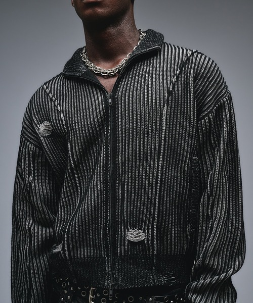 ANDER HUNK(アンダーハンク)の「Dameged Plating Drivers Knit /ダメージプレーティングドライバーズニット(ニット/セーター・メンズ・ブラック/グレー・MEDIUM/SMALL/LARGE)」の3枚目の写真