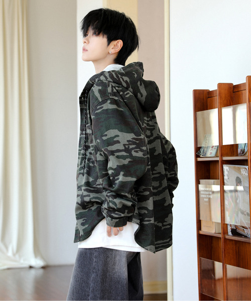 セール】【neos】デニム シャツ パーカー メンズ レディース ルーズ