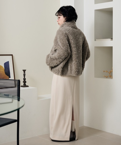 boa muffler zip up blouson /ノーカラーボアマフラー付きジップアップ