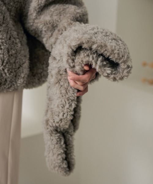 LAULEN（ローレン）の「boa muffler zip up blouson /ノーカラーボアマフラー付きジップアップブルゾン（ブルゾン・レディース・ダークグレー/ベージュ/ブラウン/グレイッシュベージュ・FREE）」の22枚目の写真