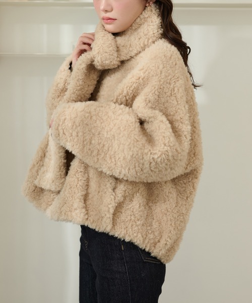 LAULEN（ローレン）の「boa muffler zip up blouson /ノーカラーボアマフラー付きジップアップブルゾン（ブルゾン・レディース・ダークグレー/ベージュ/ブラウン/グレイッシュベージュ・FREE）」の20枚目の写真