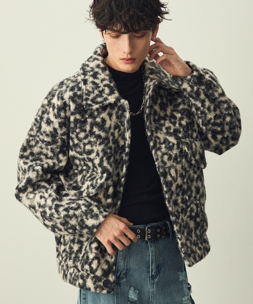 Shoowtime(ショウタイム)の「Leopard Pattern Short Jacket / レオパードショートジャケット(ブルゾン・メンズ・グレー系/ブラウン系・MEDIUM/X-LARGE/LARGE)」の2枚目の写真