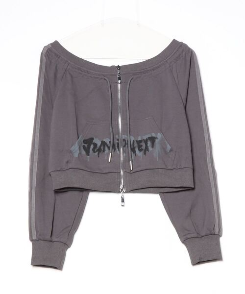 .KOM(ドットコム)の「A'GEM/9 × .kom 『.KOM/ドットケーオーエム』Off-Shoulder Printed Sweatshirt/Y2Kオフショルダープリントスウェットシャツ(スウェット・レディース・グレー/ブラウン・S)」の18枚目の写真