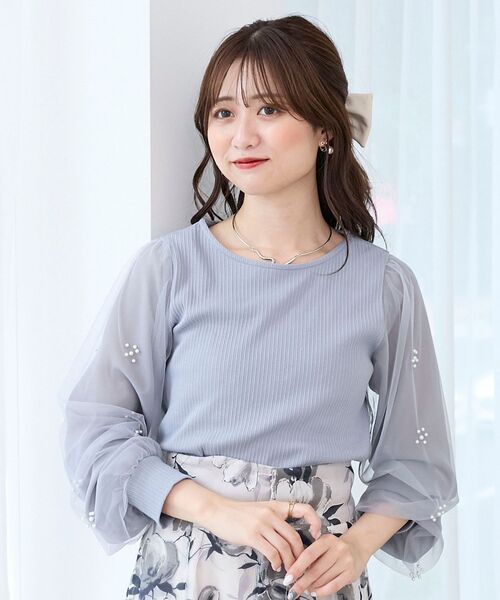 MAJESTIC LEGON（マジェスティックレゴン）の「パールチュールスリーブ長袖トップス（Tシャツ/カットソー・レディース・ラベンダー/ブルー/チャコールグレー/アイボリー/ブラック・MEDIUM）」の22枚目の写真