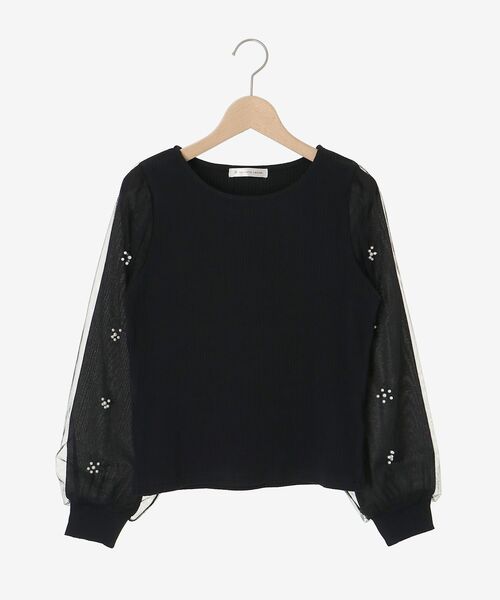 MAJESTIC LEGON（マジェスティックレゴン）の「パールチュールスリーブ長袖トップス（Tシャツ/カットソー・レディース・ラベンダー/ブルー/チャコールグレー/アイボリー/ブラック・MEDIUM）」の9枚目の写真