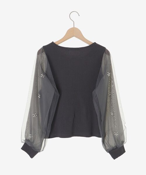 MAJESTIC LEGON（マジェスティックレゴン）の「パールチュールスリーブ長袖トップス（Tシャツ/カットソー・レディース・ラベンダー/ブルー/チャコールグレー/アイボリー/ブラック・MEDIUM）」の7枚目の写真