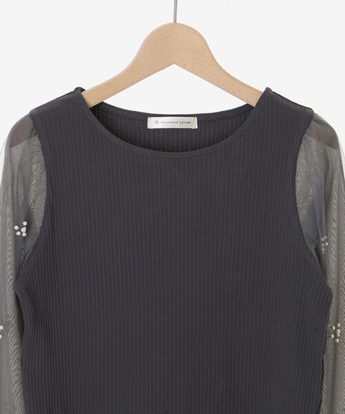 MAJESTIC LEGON（マジェスティックレゴン）の「パールチュールスリーブ長袖トップス（Tシャツ/カットソー・レディース・ラベンダー/ブルー/チャコールグレー/アイボリー/ブラック・MEDIUM）」の11枚目の写真