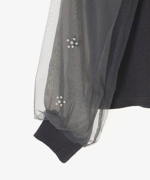 MAJESTIC LEGON（マジェスティックレゴン）の「パールチュールスリーブ長袖トップス（Tシャツ/カットソー・レディース・ラベンダー/ブルー/チャコールグレー/アイボリー/ブラック・MEDIUM）」の6枚目の写真