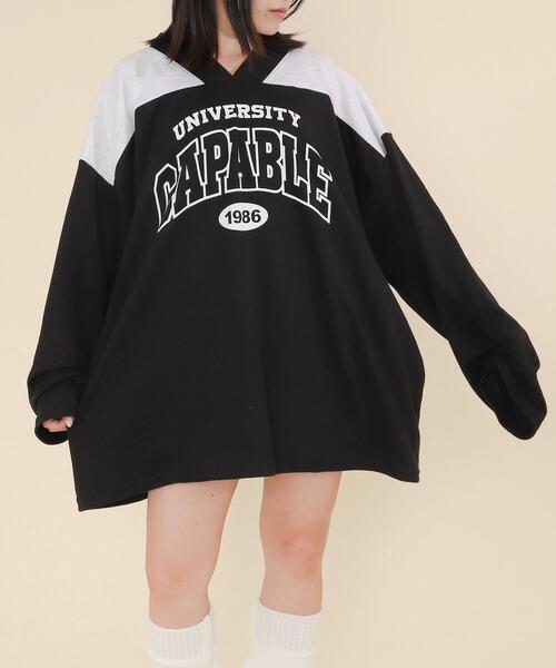 WOND（ウォンド）の「WOND/バイカラースポーツスウェット（スウェット・レディース・ブラック/ライトグレー・FREE）」の2枚目の写真