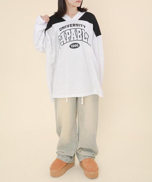 WOND（ウォンド）の「WOND/バイカラースポーツスウェット（スウェット・レディース・ブラック/ライトグレー・FREE）」の16枚目の写真