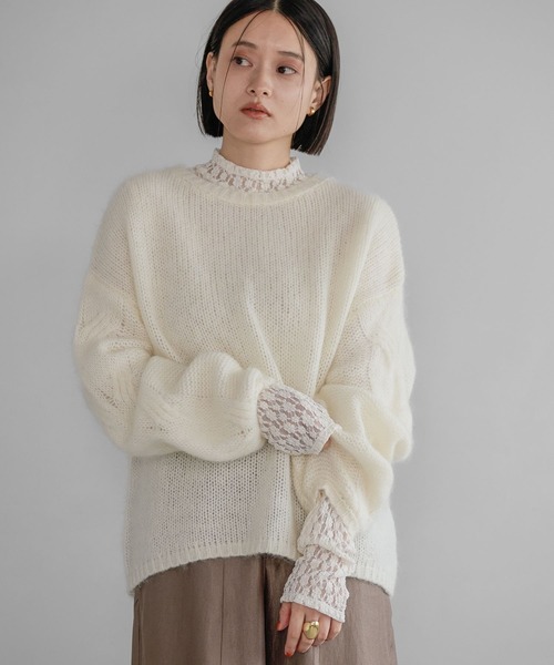 A part by（アパートバイ）の「モヘアケーブルニットプルオーバー（ニット/セーター・レディース・ピンク系その他2/オフホワイト/チャコールグレー/ブルー系その他4・FREE）」の8枚目の写真