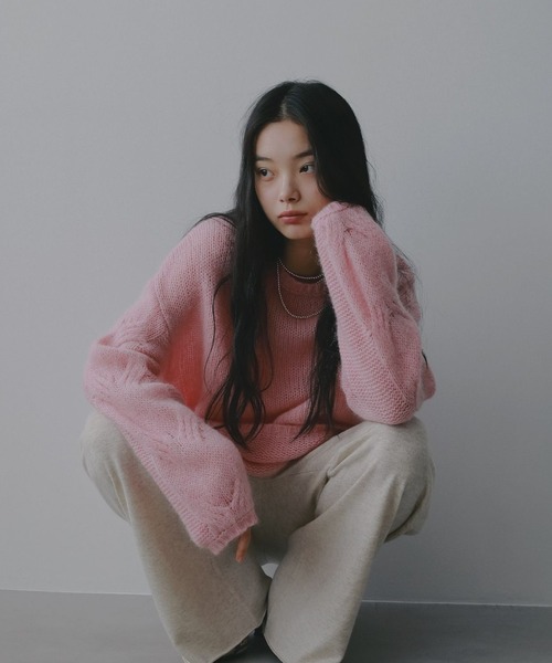 A part by（アパートバイ）の「モヘアケーブルニットプルオーバー（ニット/セーター・レディース・ピンク系その他2/オフホワイト/チャコールグレー/ブルー系その他4・FREE）」の12枚目の写真