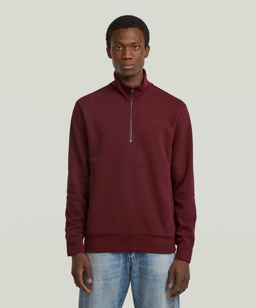 G-STAR(ジースター)の「NIFOUS HALF ZIP SWEATER/ベーシックデザインロゴハーフジップスウェット/トレーナー(スウェット・メンズ・グレー系その他/レッド系その他・LARGE/MEDIUM)」の2枚目の写真