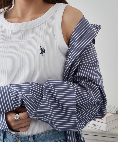 U.S. POLO ASSN.(ユーエスポロアッスン)の「【U.S. POLO ASSN.】ワンポイント刺繍 ベーシックリブタンク(タンクトップ・レディース・ネイビー/オフホワイト/ブラック・M/L)」の2枚目の写真