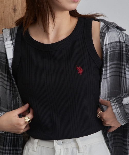 U.S. POLO ASSN.(ユーエスポロアッスン)の「【U.S. POLO ASSN.】ワンポイント刺繍 ベーシックリブタンク(タンクトップ・レディース・ネイビー/オフホワイト/ブラック・M/L)」の1枚目の写真