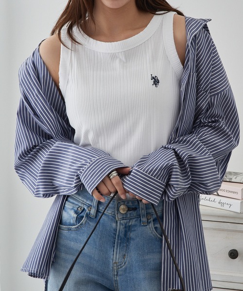 U.S. POLO ASSN.(ユーエスポロアッスン)の「【U.S. POLO ASSN.】ワンポイント刺繍 ベーシックリブタンク(タンクトップ・レディース・ネイビー/オフホワイト/ブラック・M/L)」の4枚目の写真