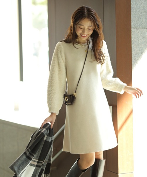 ファーリースリーブニットワンピース（ワンピース）｜JUSGLITTY