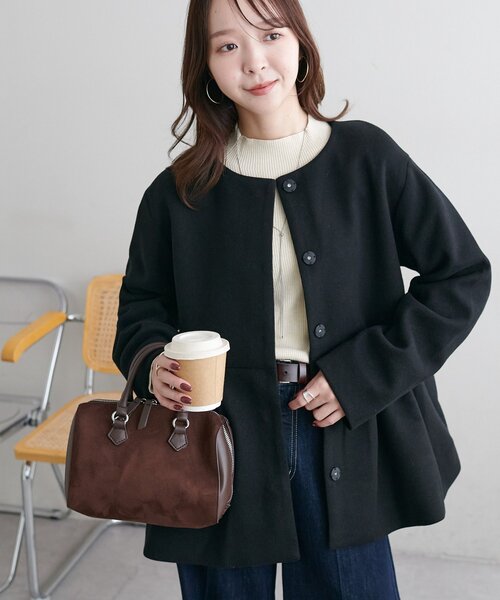 レディに仕上がる】中空糸ペプラムノーカラージャケット（その他