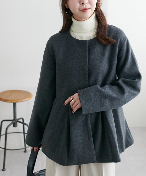 レディに仕上がる】中空糸ペプラムノーカラージャケット（その他