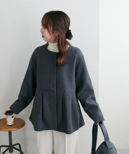 レディに仕上がる】中空糸ペプラムノーカラージャケット（その他